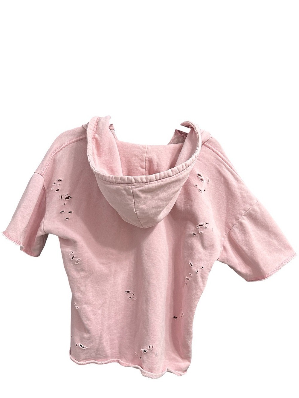 PacSun Light Pink Distressed Cotton Short Sleeve Unisex Hoodie Size M - Picture 5 of 10